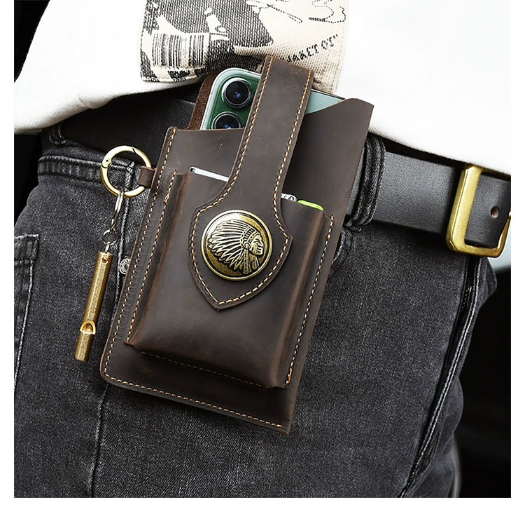 Whatna 天 然 牛 革 ウエストポーチ メンズ 腰ポーチ ウエストバッグスマホポーチ 6.7インチスマホ収納可・キーホルダー付き コンパクトポーチ 小物入れ スポーツ ビジネス 旅行 男性 用 本 革 PYB-210-7