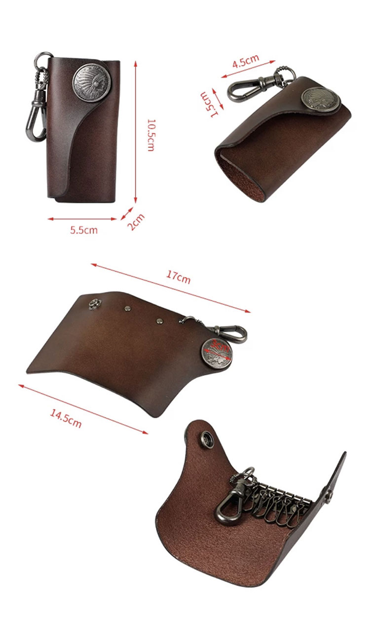 Whatna 天然牛革 キーケース 本革 メンズ レディース スマートキーケース 6連フック カラビナ付き 車キーケース 厚手レザー コンパクト 3色展開 AB685-1