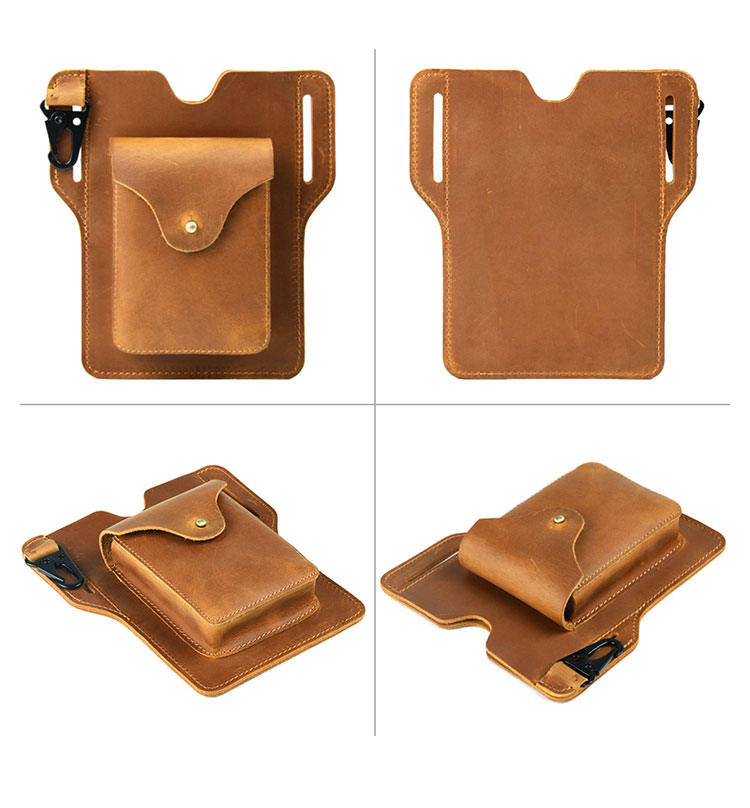 Whatna 天 然 牛 革 ウエストポーチ メンズ 腰ポーチ ウエストバッグスマホポーチ 6.7インチスマホ収納可・キーホルダー付き コンパクトポーチ 小物入れ スポーツ ビジネス 旅行 男性 用  本 革 PYB-204-2