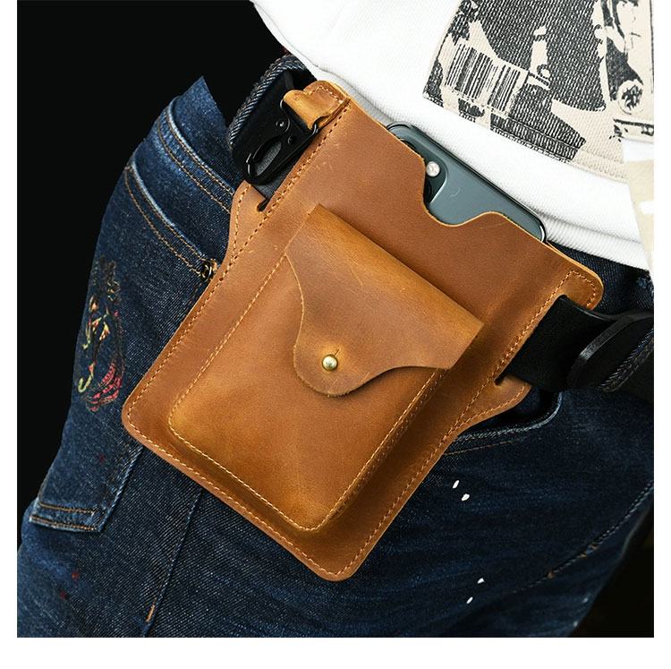 Whatna 天 然 牛 革 ウエストポーチ メンズ 腰ポーチ ウエストバッグスマホポーチ 6.7インチスマホ収納可・キーホルダー付き コンパクトポーチ 小物入れ スポーツ ビジネス 旅行 男性 用  本 革 PYB-204-6