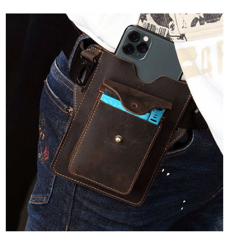 Whatna 天 然 牛 革 ウエストポーチ メンズ 腰ポーチ ウエストバッグスマホポーチ 6.7インチスマホ収納可・キーホルダー付き コンパクトポーチ 小物入れ スポーツ ビジネス 旅行 男性 用  本 革 PYB-204-5