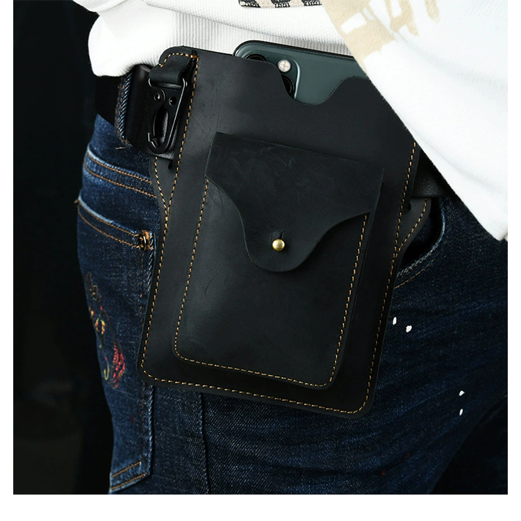 Whatna 天 然 牛 革 ウエストポーチ メンズ 腰ポーチ ウエストバッグスマホポーチ 6.7インチスマホ収納可・キーホルダー付き コンパクトポーチ 小物入れ スポーツ ビジネス 旅行 男性 用  本 革 PYB-204-7