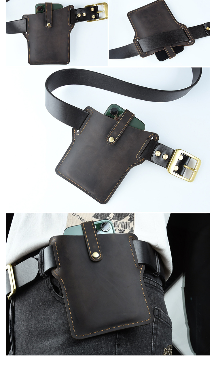 Whatna 天 然 牛 革 ウエストポーチ メンズ 腰ポーチ ウエストバッグスマホポーチ 6.7インチスマホ収納可・キーホルダー付き コンパクトポーチ 小物入れ スポーツ ビジネス 旅行 男性 用  本 革 PYB-206-6