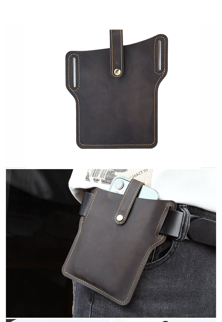 Whatna 天 然 牛 革 ウエストポーチ メンズ 腰ポーチ ウエストバッグスマホポーチ 6.7インチスマホ収納可・キーホルダー付き コンパクトポーチ 小物入れ スポーツ ビジネス 旅行 男性 用  本 革 PYB-206-5