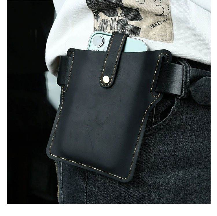 Whatna 天 然 牛 革 ウエストポーチ メンズ 腰ポーチ ウエストバッグスマホポーチ 6.7インチスマホ収納可・キーホルダー付き コンパクトポーチ 小物入れ スポーツ ビジネス 旅行 男性 用  本 革 PYB-206-4