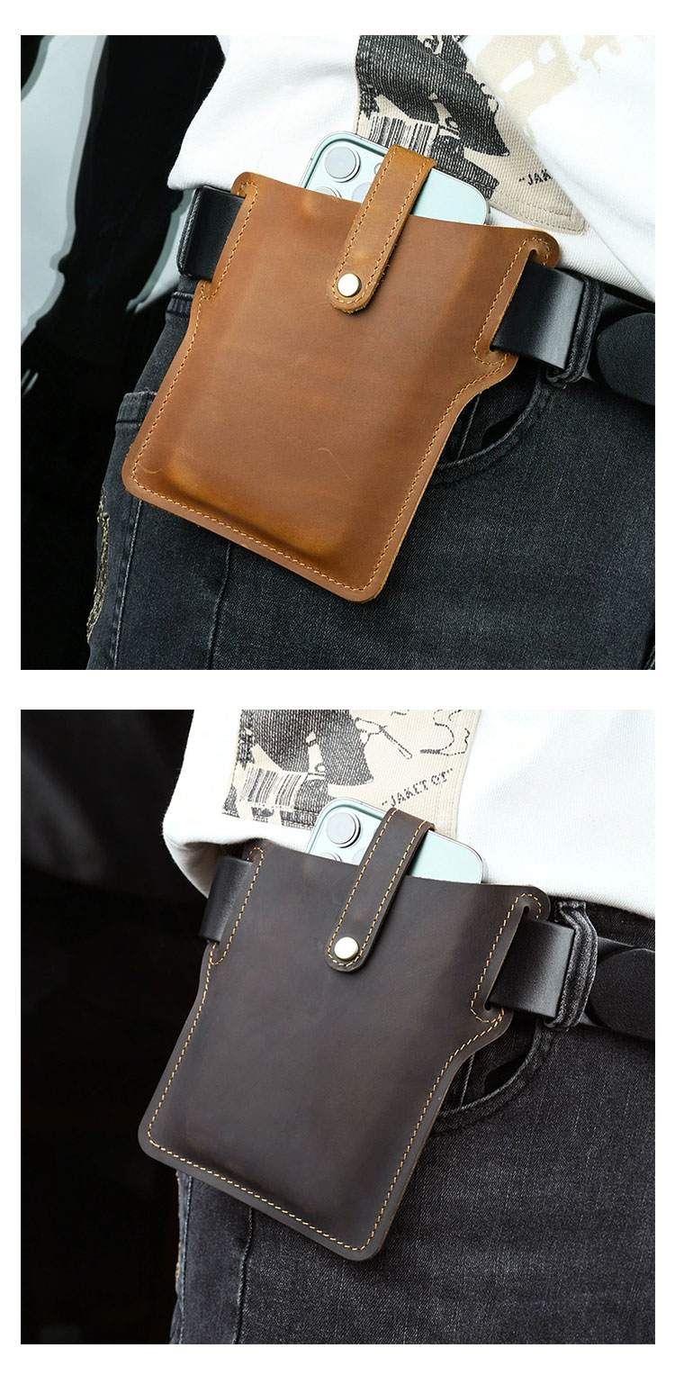 Whatna 天 然 牛 革 ウエストポーチ メンズ 腰ポーチ ウエストバッグスマホポーチ 6.7インチスマホ収納可・キーホルダー付き コンパクトポーチ 小物入れ スポーツ ビジネス 旅行 男性 用  本 革 PYB-206-3