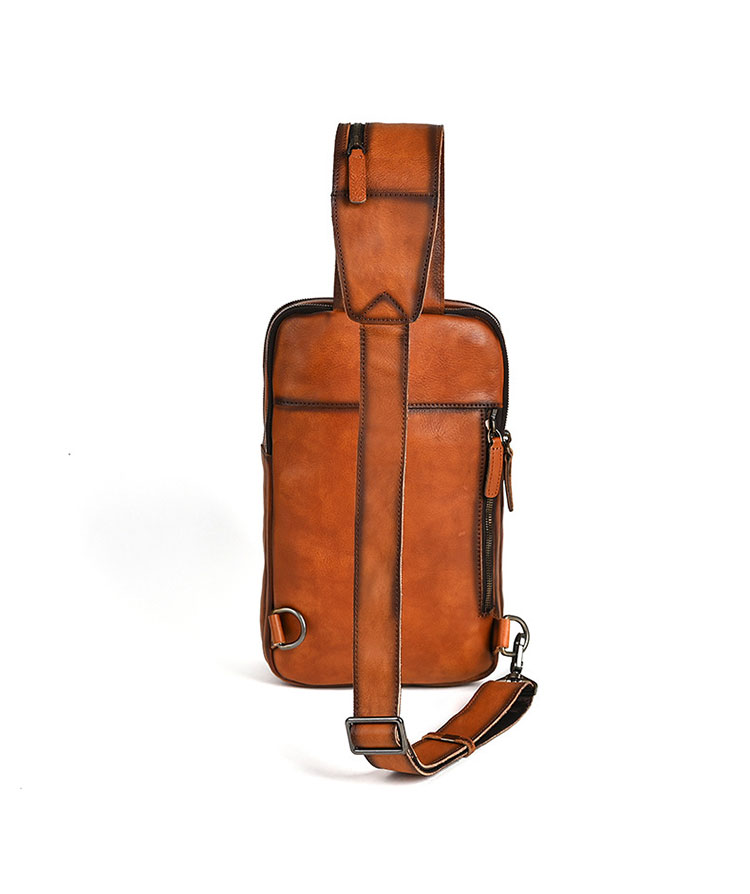 Whatna アンティーク風合い鞣し天 然 牛 革ボディバッグ メンズ 本革 厚手 レザー 3WAY 斜め掛け／肩掛け／手持ち/ 3室仕切り手提げ 胸バッグ1260-4