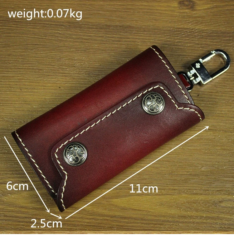 Whatna アンティーク風合い鞣し天 然 牛 革  キーケース 本革 メンズ レディース スマートキーケース 6連フック カラビナ付き 車キーケース 厚手レザー コンパクト 4色展開 Q001-1