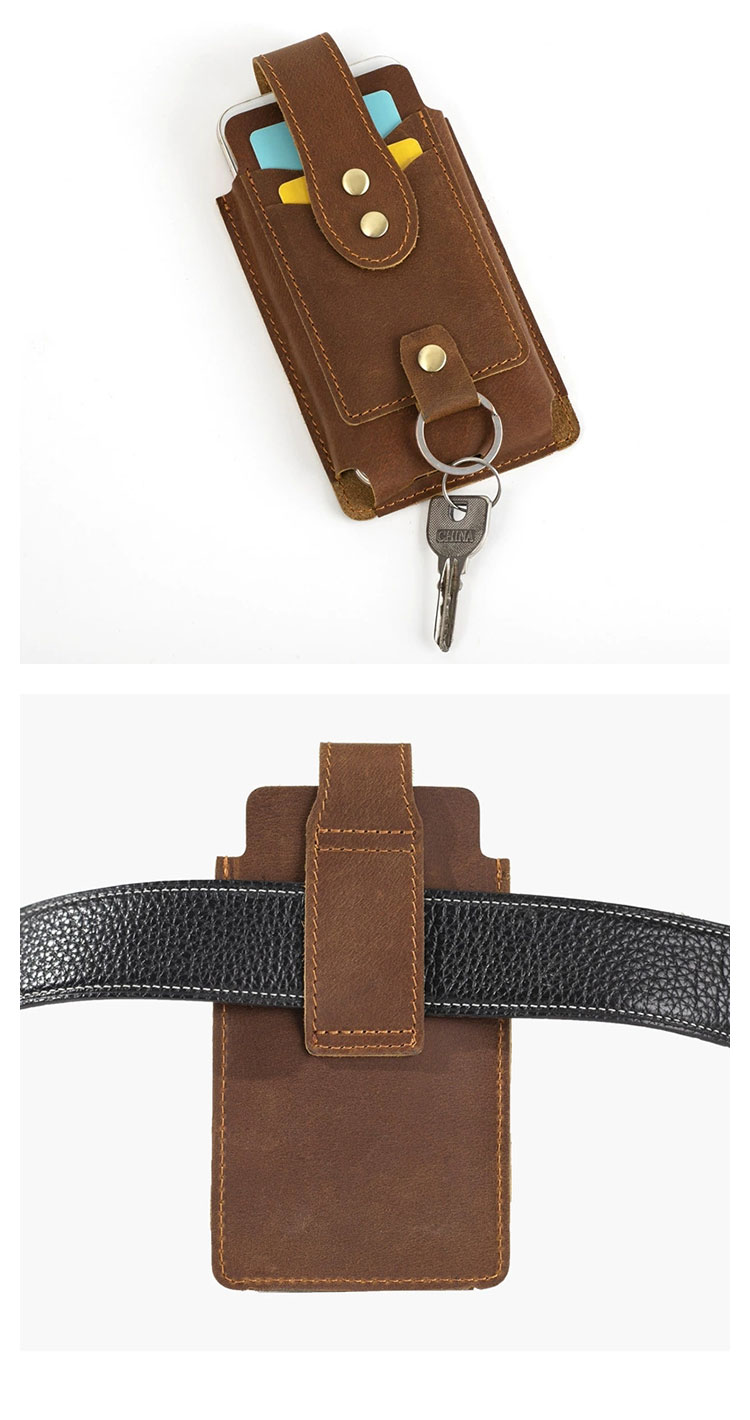 Whatna 天然牛革 ベルトポーチ ウエストポーチメンズ 6.7インチ対応 ウエストバッグ スマホ収納 キーホルダー付き 通勤 旅行 コンパクト 1090-5