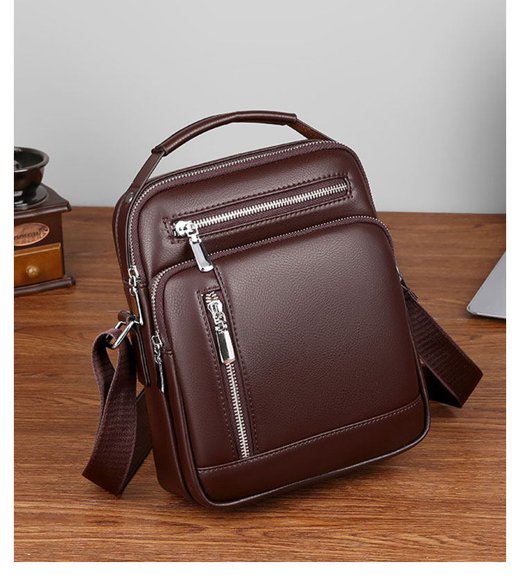 Whatna ショルダーバッグ メンズ 2WAY 手提げ/斜めがけ PUレザー 撥水 多収納 フロント&背面ファスナーポケット iPad mini対応 21×25×8cm 通勤 旅行-2