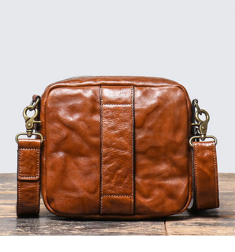 Whatna アンティーク風合い鞣し 天 然 牛 革ミニショルダーバッグ メンズ ウエストバッグ ウエストポーチバイク用 本革 男女兼用 斜め掛け ボディ胸バッグ ワンショルダー 軽量 ブラウン 30117-2