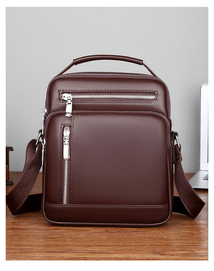 Whatna ショルダーバッグ メンズ 2WAY 手提げ/斜めがけ PUレザー 撥水 多収納 フロント&背面ファスナーポケット iPad mini対応 21×25×8cm 通勤 旅行-1