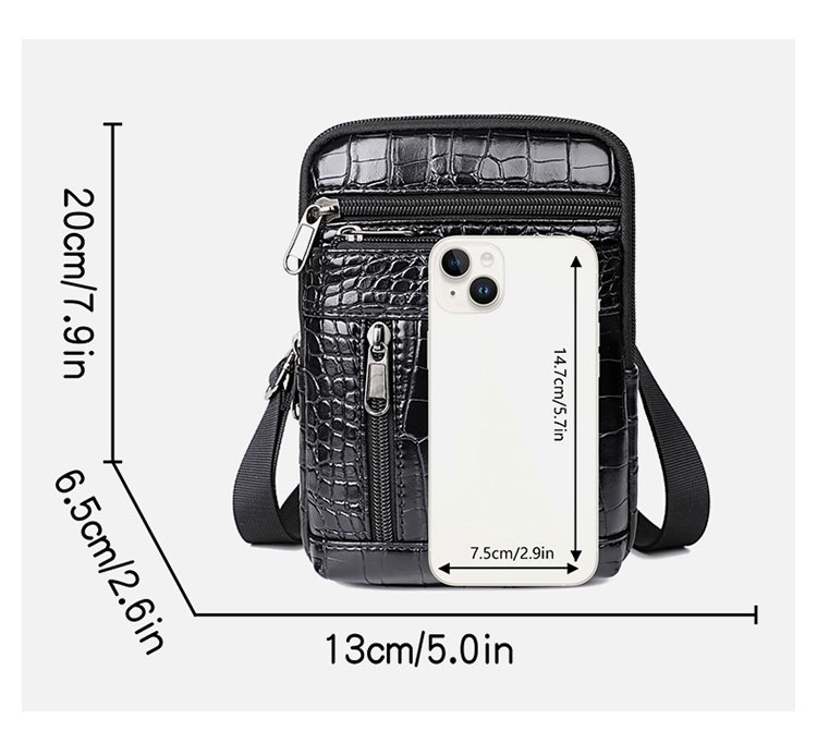 Whatna  PUレザー ミニショルダーバッグ メンズ ウエストポーチ 斜め掛け 多機能 コンパクト 肩掛けバッグ 小型 2室仕切 バッグインバッグ カラビナ付き 調整可能 ポーチ-5