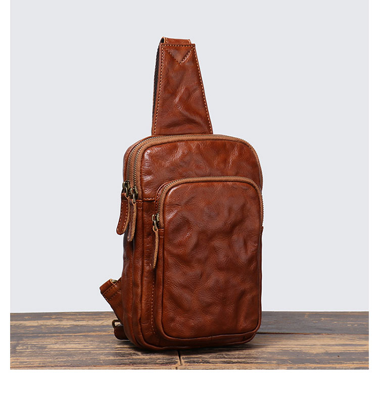 Whatna アンティーク風合い鞣し天 然牛 革 斜めがけ ボディバッグ ワンショルダー メンズ 本革 厚手  レザー3室仕切 30295-2