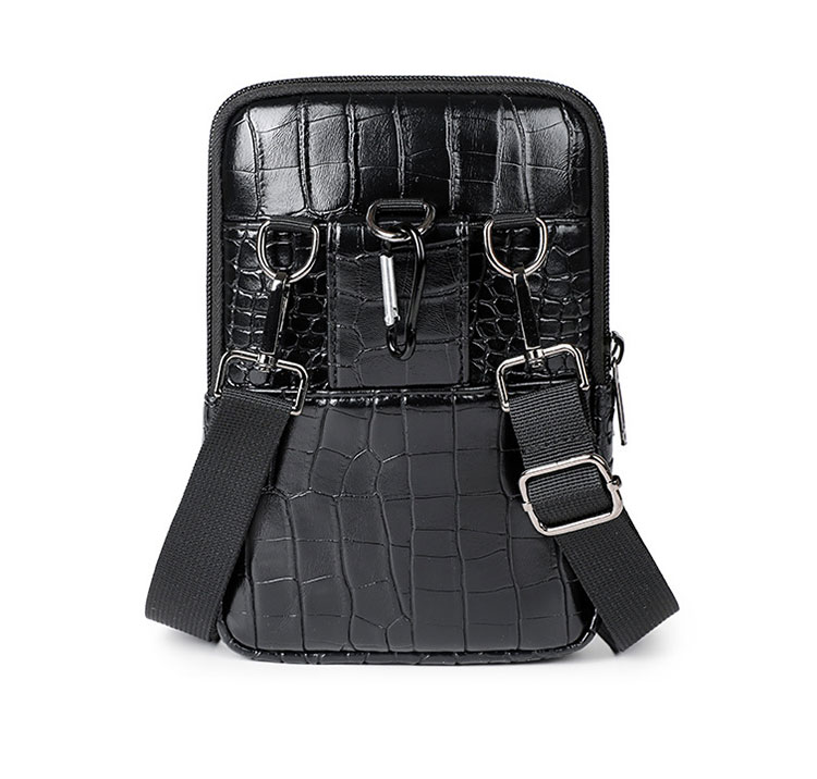 Whatna  PUレザー ミニショルダーバッグ メンズ ウエストポーチ 斜め掛け 多機能 コンパクト 肩掛けバッグ 小型 2室仕切 バッグインバッグ カラビナ付き 調整可能 ポーチ-3