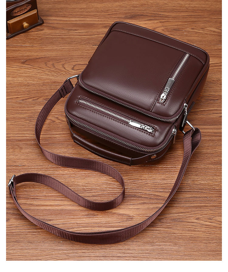 Whatna ショルダーバッグ メンズ 2WAY 手提げ/斜めがけ PUレザー 撥水 多収納 フロント&背面ファスナーポケット iPad mini対応 21×25×8cm 通勤 旅行-3