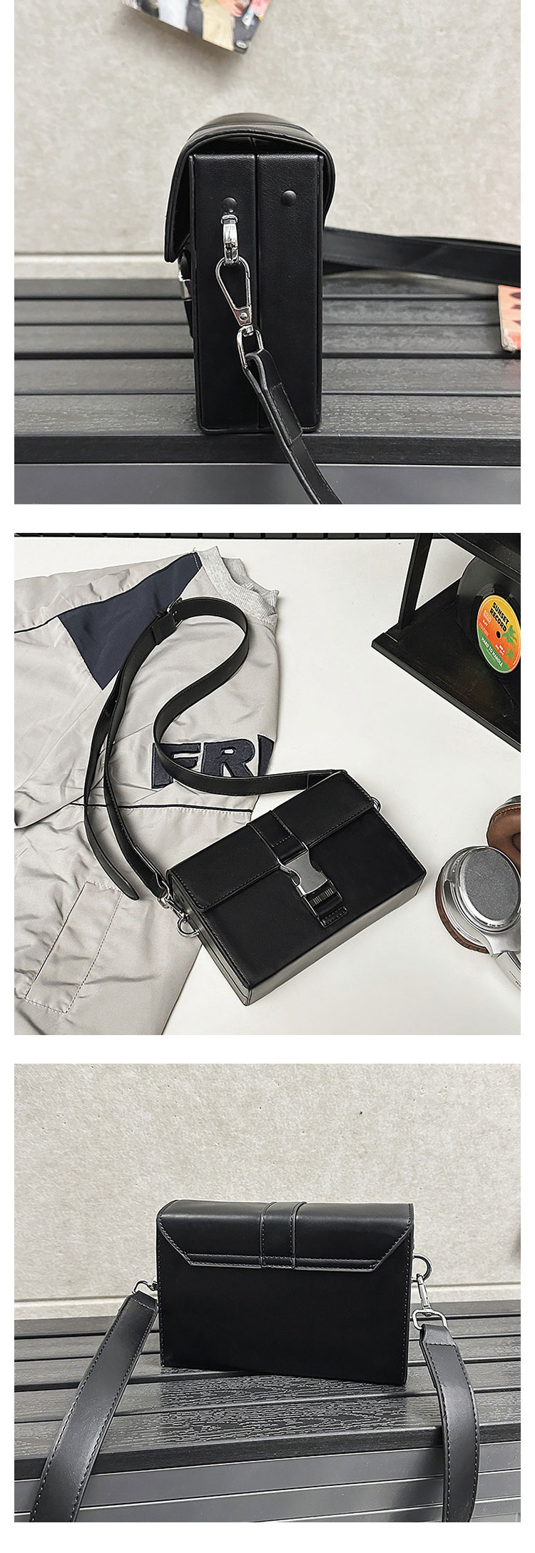 Whatna フラップ ミニワンショルダーバッグ メンズ PUレザー 小型 斜め掛け 肩掛け・胸掛け兼用 男女兼用-2