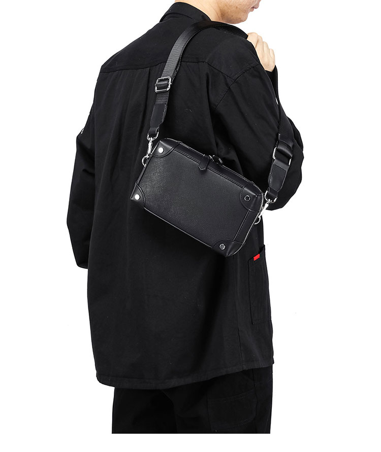 Whatna ショルダーバッグメンズ ボディバッグ ダブルファスナー 着脱式ショルダーストラップ カードポケット×4 iPad mini収納可 厚手PUレザー通勤 通学 ビジネス 冠婚葬祭-10