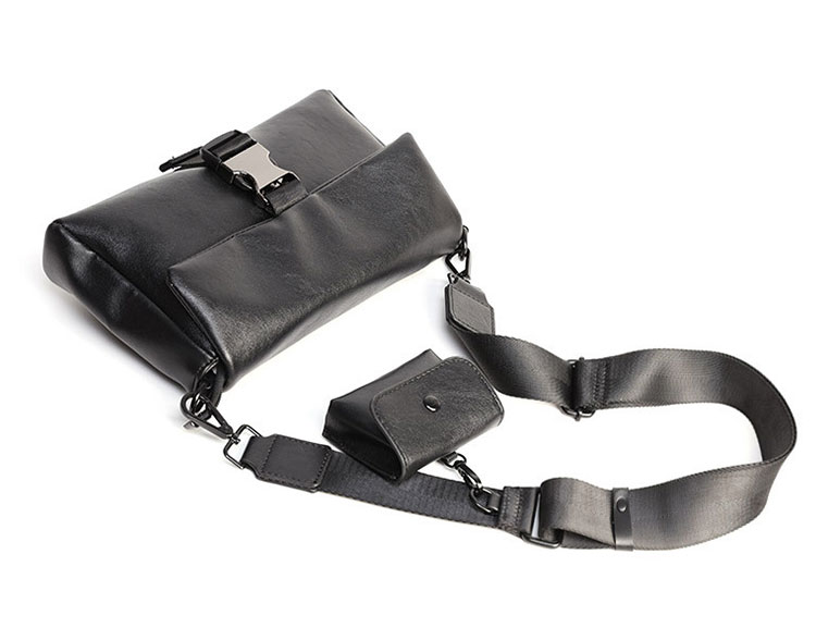 Whatna  フラップ式 ワンショルダー メンズ ボディバッグ PUレザー 2点セット 小銭入れ付き iPad mini収納可 斜め掛けバッグ 横型 軽量 コンパクト 通勤 通学 旅行 カジュアル おしゃれ 鞄 プレゼント ギフト-4