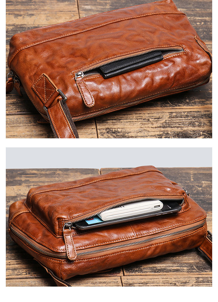 Whatna アンティーク風合い鞣し天 然 牛革ワンショルダー メンズ 斜めがけボディバッグ メッセンジャーバッグ大さめA4 ipad 10.5収納可 ダブルファスナー 通勤 通学 結婚式 ビジネス フォーマル 冠婚葬祭 自転車 かばん30033-7