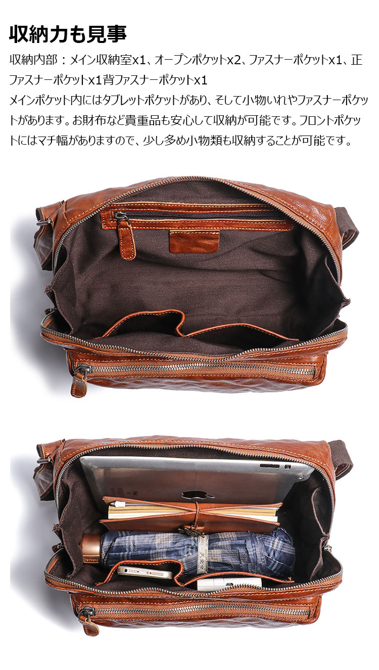 Whatna アンティーク風合い鞣し天 然 牛革ワンショルダー メンズ 斜めがけボディバッグ メッセンジャーバッグ大さめA4 ipad 10.5収納可 ダブルファスナー 通勤 通学 結婚式 ビジネス フォーマル 冠婚葬祭 自転車 かばん30033-6