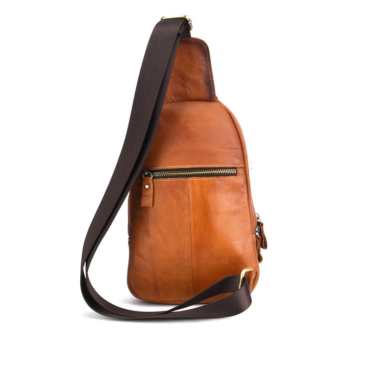 Whatna アンティーク風合い鞣し天 然牛 革 斜めがけ ボディバッグ ワンショルダー メンズ 胸バッグ ダブルファスナー本革 厚手  レザー 8030-3