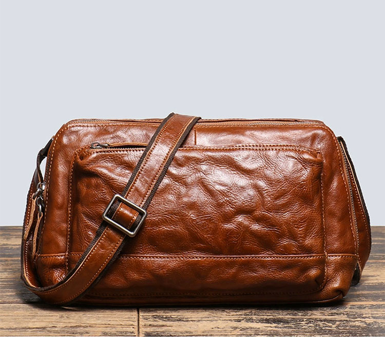 Whatna アンティーク風合い鞣し天 然 牛革ワンショルダー メンズ 斜めがけボディバッグ メッセンジャーバッグ大さめA4 ipad 10.5収納可 ダブルファスナー 通勤 通学 結婚式 ビジネス フォーマル 冠婚葬祭 自転車 かばん30033-1