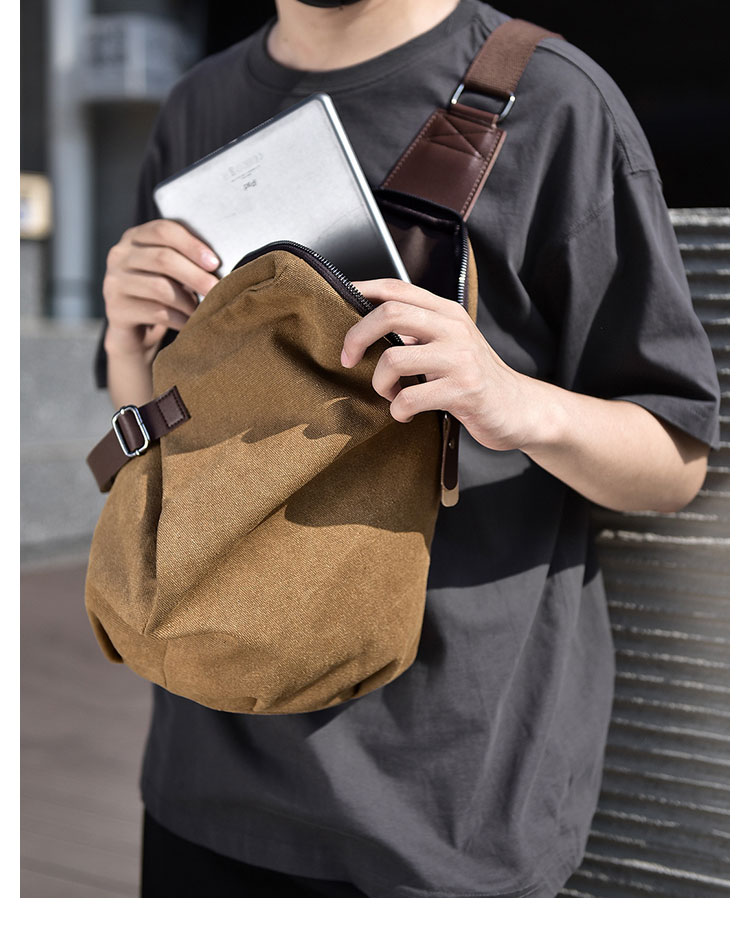 Whatna 帆布 斜めがけ ボディバッグ ワンショルダー メンズ 胸バッグ ダブルファスナー厚 手 キャンバス  8030-11