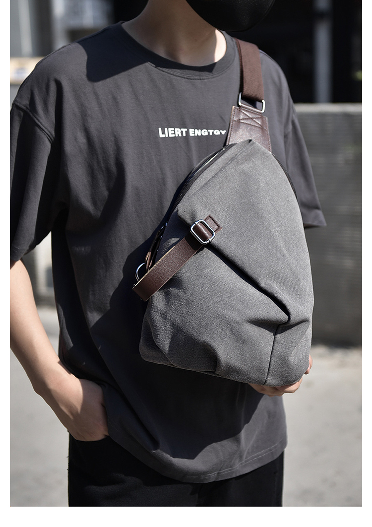 Whatna 帆布 斜めがけ ボディバッグ ワンショルダー メンズ 胸バッグ ダブルファスナー厚 手 キャンバス  8030-14