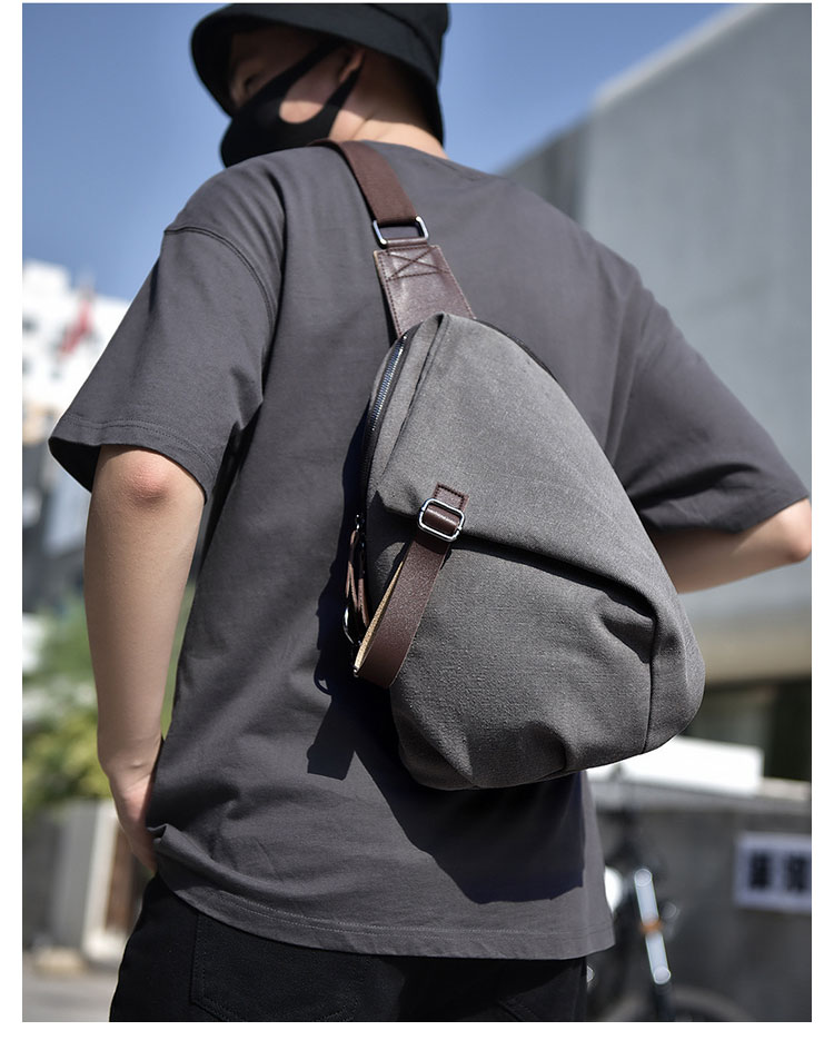 Whatna 帆布 斜めがけ ボディバッグ ワンショルダー メンズ 胸バッグ ダブルファスナー厚 手 キャンバス  8030-13