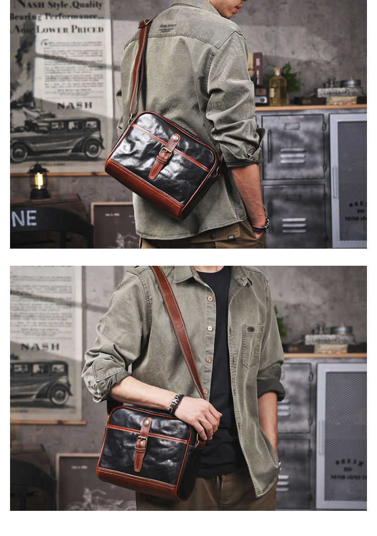 Whatnaアンティーク風合い鞣し天 然牛 革 ショルダーバッグ メンズ 本革 ボディバッグ ワンショルダー 斜め掛け ヴィンテージレザー iPad 9.7インチ収納可 ダブルファスナー 横型 通勤 通学 ビジネス 軽量 旅行 カジュアル おしゃれ 鞄 プレゼントギフト-9