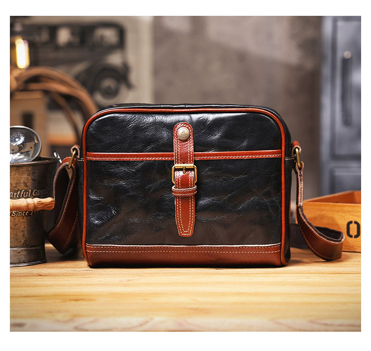 Whatnaアンティーク風合い鞣し天 然牛 革 ショルダーバッグ メンズ 本革 ボディバッグ ワンショルダー 斜め掛け ヴィンテージレザー iPad 9.7インチ収納可 ダブルファスナー 横型 通勤 通学 ビジネス 軽量 旅行 カジュアル おしゃれ 鞄 プレゼントギフト-1