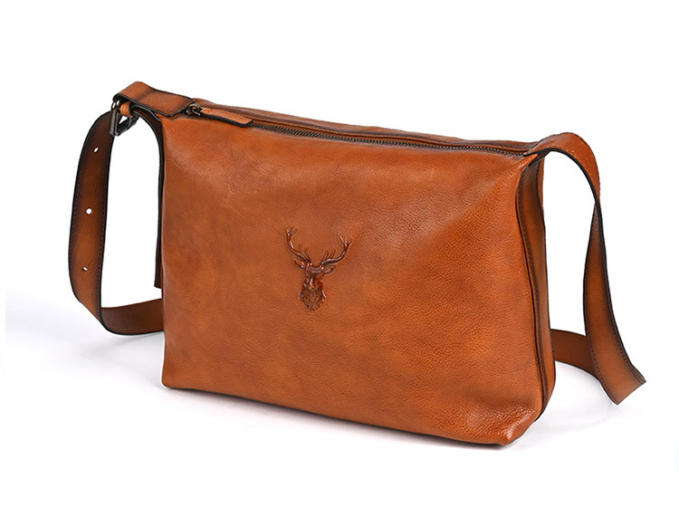 Whatnaアンティーク風合い鞣し天 然 牛革 ショルダーバッグ メンズ  斜め掛けボディ胸バッグA4サイズipad 13収納可 肩掛け 通勤 通学 ビジネスバッグ 小さめメッセンジャーバッグ自転車 かばん男性用 13771-3