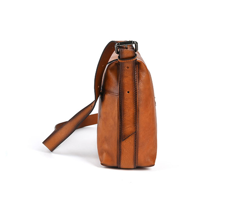 Whatnaアンティーク風合い鞣し天 然 牛革 ショルダーバッグ メンズ  斜め掛けボディ胸バッグA4サイズipad 13収納可 肩掛け 通勤 通学 ビジネスバッグ 小さめメッセンジャーバッグ自転車 かばん男性用 13771-4