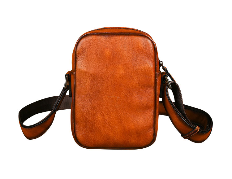 Whatnaアンティーク風合い鞣し天 然 牛革 ミニショルダーバッグ メンズ 斜め掛けボディ胸バッグ 肩掛け 通勤 通学 ワンショルダー 小さめメッセンジャー バッグ自転車 かばん男性用 WX8651-4