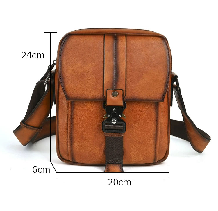 Whatnaアンティーク風合い鞣し天 然 牛革ショルダーバッグ メンズ 斜め掛けボディ胸バッグ 肩掛け 通勤 通学 ワンショルダー 小さめIpad9.7収納可 メッセンジャー バッグ自転車 かばん男性用 WX8652-1