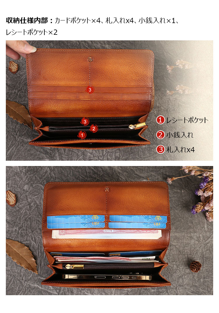 Whatna アンティーク風合い鞣し天 然 牛革 ミニセカンドバッグ メンズ 長財布 3室仕切 小銭入れ 札入れ カード入れ 4枚カード収納 小さめ クラッチ 手持ち バッグ ポーチ 男性用 紳士用 結婚式 冠婚葬祭 1-313-6