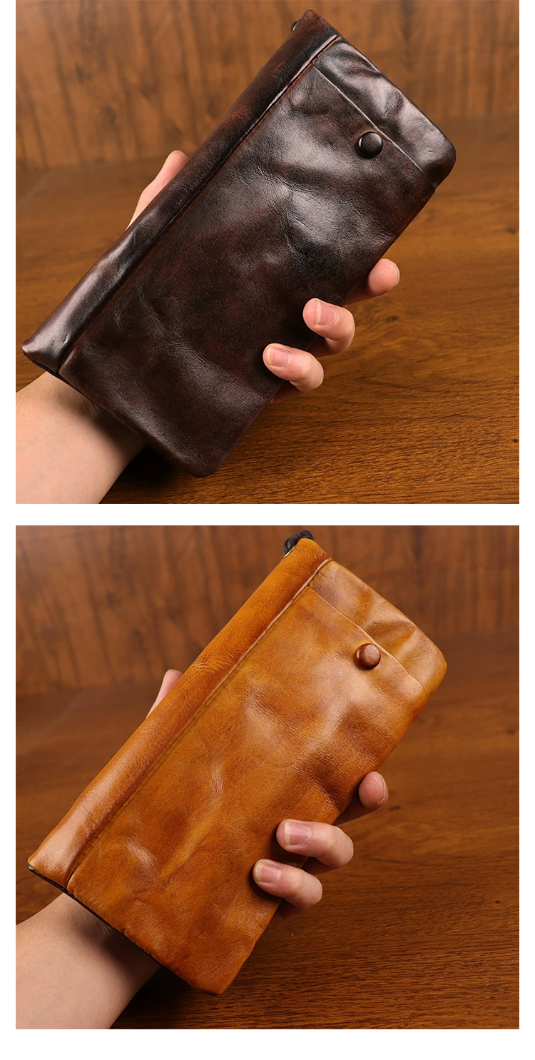 Whatna アンティーク風合い鞣し天 然 牛革 ミニセカンドバッグ メンズ 長財布 3室仕切 小銭入れ 札入れ カード入れ 12枚カード収納 小さめ クラッチ 手持ち バッグ ポーチ 男性用 紳士用 結婚式 冠婚葬祭 SG177-10