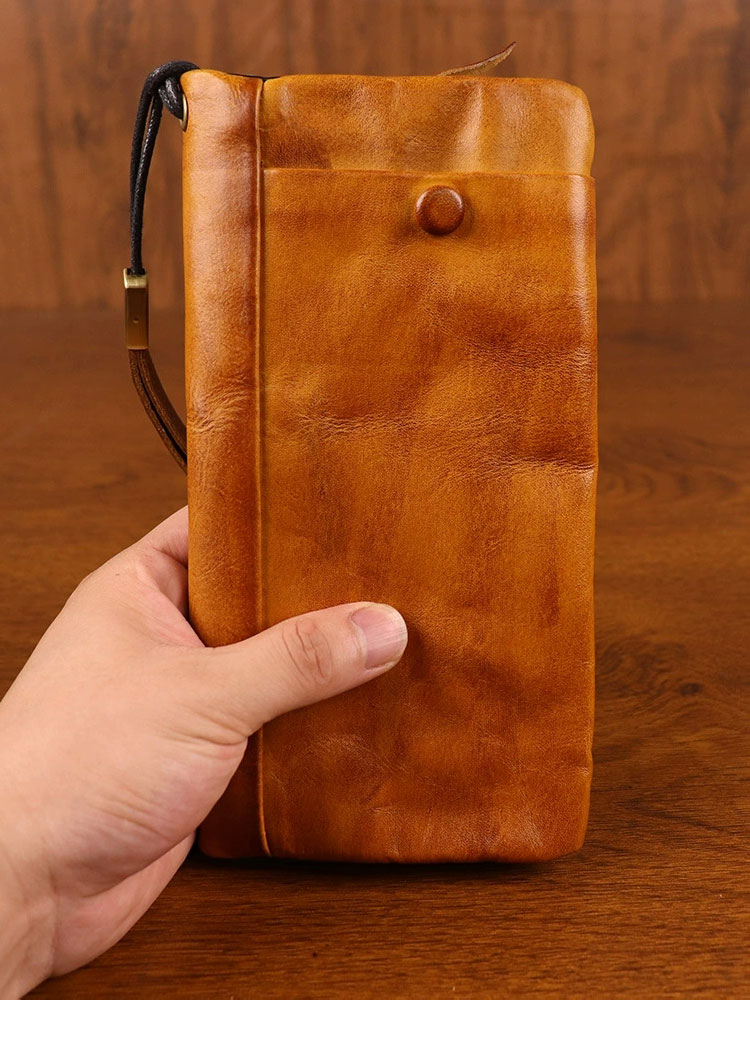 Whatna アンティーク風合い鞣し天 然 牛革 ミニセカンドバッグ メンズ 長財布 3室仕切 小銭入れ 札入れ カード入れ 12枚カード収納 小さめ クラッチ 手持ち バッグ ポーチ 男性用 紳士用 結婚式 冠婚葬祭 SG177-2