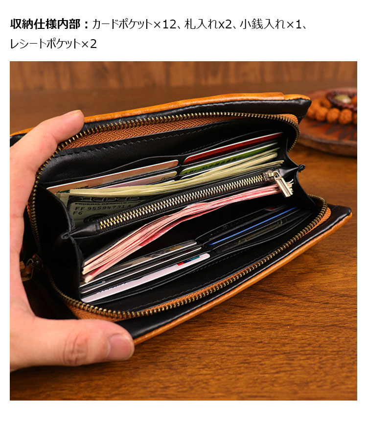 Whatna アンティーク風合い鞣し天 然 牛革 ミニセカンドバッグ メンズ 長財布 3室仕切 小銭入れ 札入れ カード入れ 12枚カード収納 小さめ クラッチ 手持ち バッグ ポーチ 男性用 紳士用 結婚式 冠婚葬祭 SG177-8