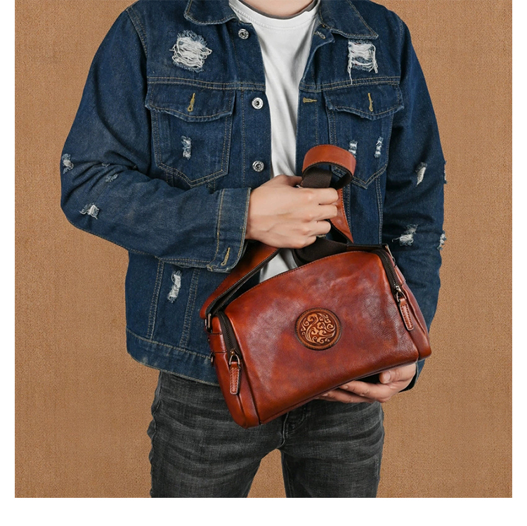 Whatna アンティーク風合い鞣し天 然 牛革 ショルダーバッグ メンズ 斜め掛けボディ胸バッグipad 9.7収納可 肩掛け 通勤 通学 ビジネスバッグ 小さめメッセンジャーバッグ自転車 かばん男性用 2045-10