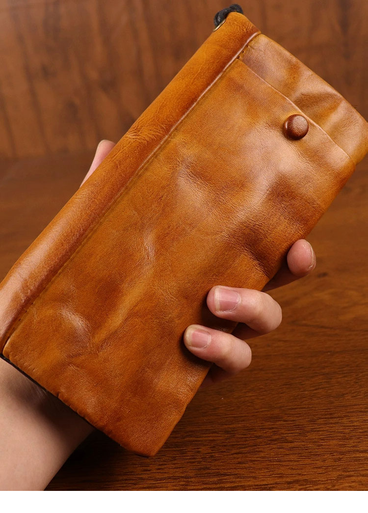 Whatna アンティーク風合い鞣し天 然 牛革 ミニセカンドバッグ メンズ 長財布 3室仕切 小銭入れ 札入れ カード入れ 12枚カード収納 小さめ クラッチ 手持ち バッグ ポーチ 男性用 紳士用 結婚式 冠婚葬祭 SG177-5