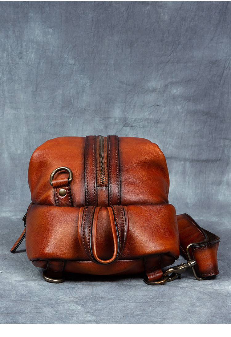 Whatna アンティーク風合い鞣し天 然牛 革 斜めがけ ボディバッグ ワンショルダー メンズ 本革 厚手 レザー1040-4