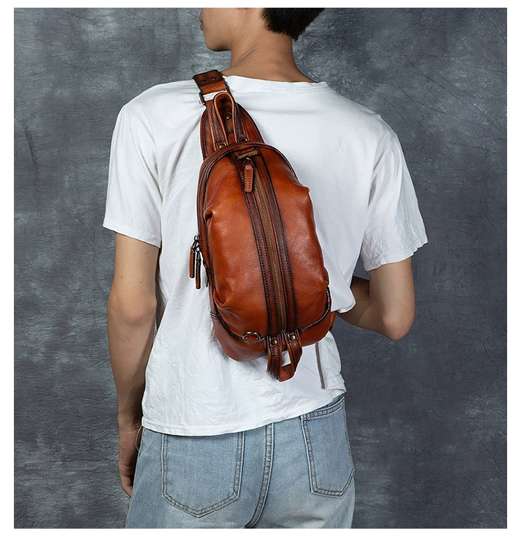 Whatna アンティーク風合い鞣し天 然牛 革 斜めがけ ボディバッグ ワンショルダー メンズ 本革 厚手 レザー1040-8