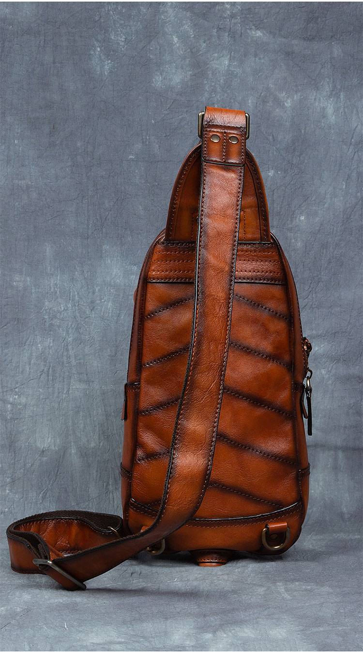 Whatna アンティーク風合い鞣し天 然牛 革 斜めがけ ボディバッグ ワンショルダー メンズ 本革 厚手 レザー1040-3