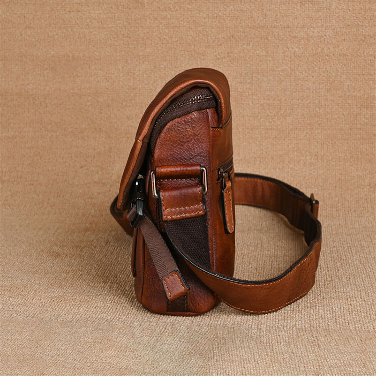 Whatna アンティーク風合い鞣し天 然 牛革 ショルダーバッグ メンズ  斜め掛けボディ胸バッグipad Mini収納可 肩掛け 通勤 通学 ビジネスバッグ 小さめメッセンジャーバッグ自転車 かばん男性用 12030-4