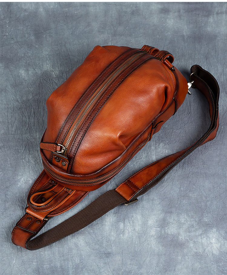 Whatna アンティーク風合い鞣し天 然牛 革 斜めがけ ボディバッグ ワンショルダー メンズ 本革 厚手 レザー1040-2