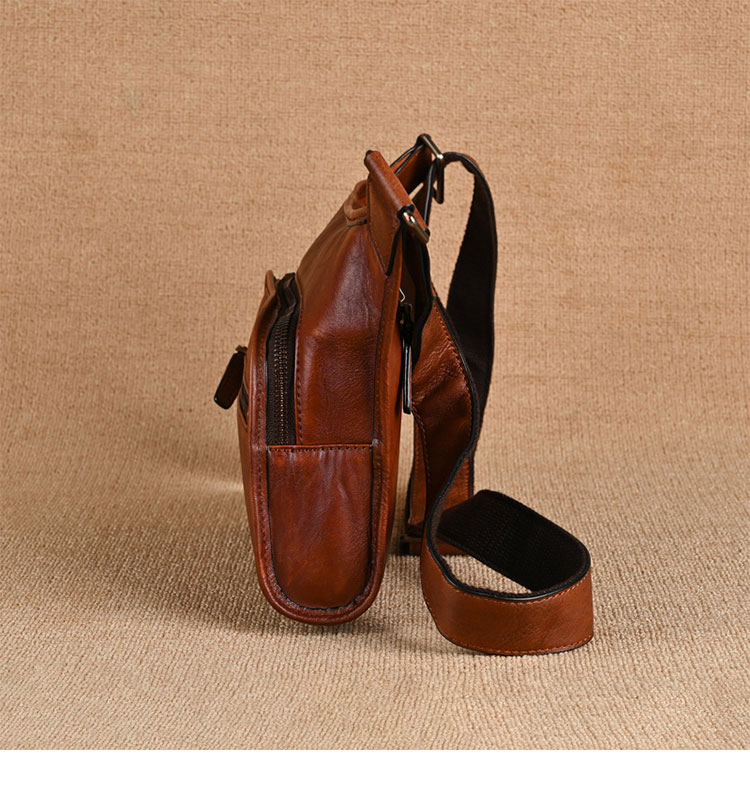 Whatna アンティーク風合い鞣し天 然 牛革 ショルダーバッグ メンズ 斜め掛けボディ胸バッグipad 10.5収納可 肩掛け 通勤 通学 ビジネスバッグ 小さめメッセンジャーバッグ自転車 かばん男性用 ブラウン2029-3