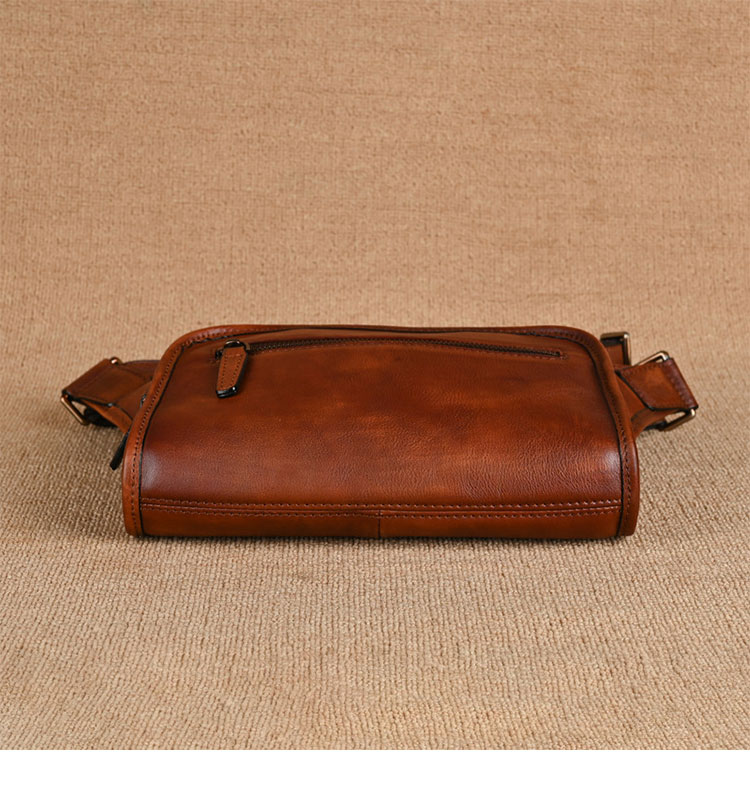 Whatna アンティーク風合い鞣し天 然 牛革 ショルダーバッグ メンズ 斜め掛けボディ胸バッグipad 10.5収納可 肩掛け 通勤 通学 ビジネスバッグ 小さめメッセンジャーバッグ自転車 かばん男性用 ブラウン2029-6