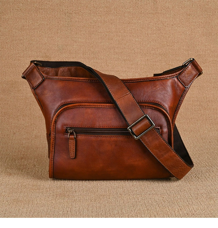 Whatna アンティーク風合い鞣し天 然 牛革 ショルダーバッグ メンズ 斜め掛けボディ胸バッグipad 10.5収納可 肩掛け 通勤 通学 ビジネスバッグ 小さめメッセンジャーバッグ自転車 かばん男性用 ブラウン2029-1